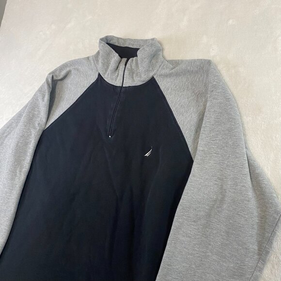 Nautica 1/4 Zip Black Gray Long Sleeve Sweater Shirt Cotton/Polyester - Picture 2 of 10